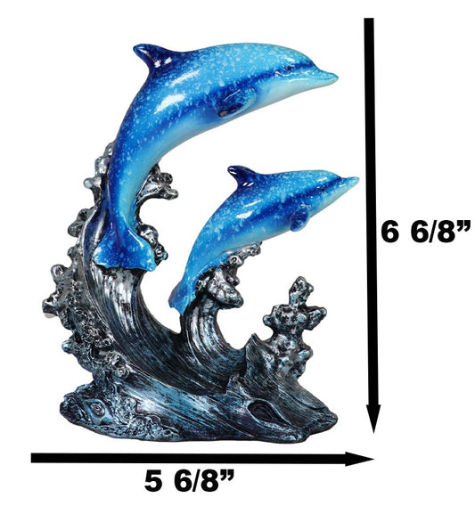 Nautical Marine Sea Ocean 2 Blue Dolphins Swimming Over Reef Waves Figurine - Ebros Gift
