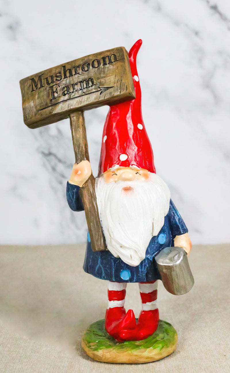 Whimsical Garden Mr Gnome With Hammer and Mushroom Farm Plank Sign Figurine