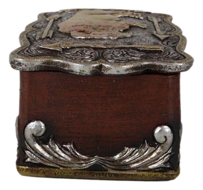 Western Wild Bison Buffalo With Native Indian Arrows Tooled Concho Trinket Box