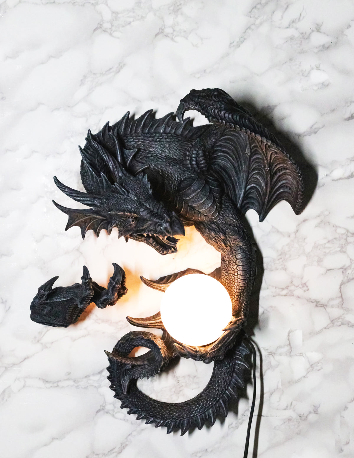 Ebros Gift Gothic Slithering Aetherflare Dragon Wall Orb Lamp with Claw Accent