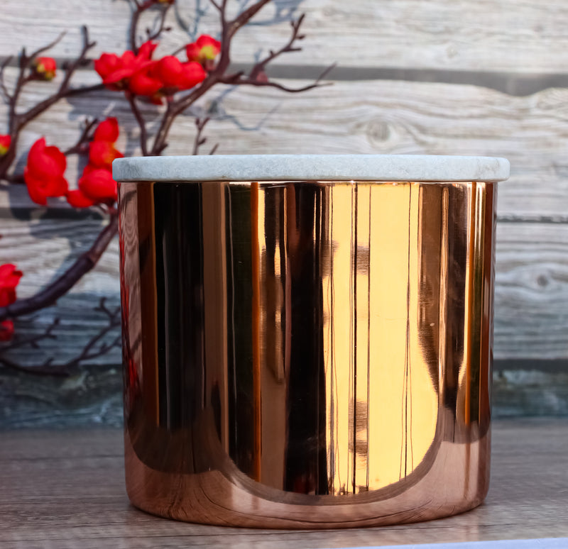 Modern Chic Sleek Copper Plated Storage Canister with Natural Marble Lid 2qt