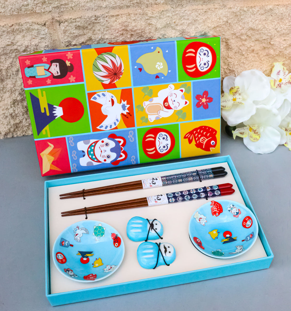 Japanese Cartoon Icons Blue Sauce Dishes Chopsticks And Rests Sushi Set For 2