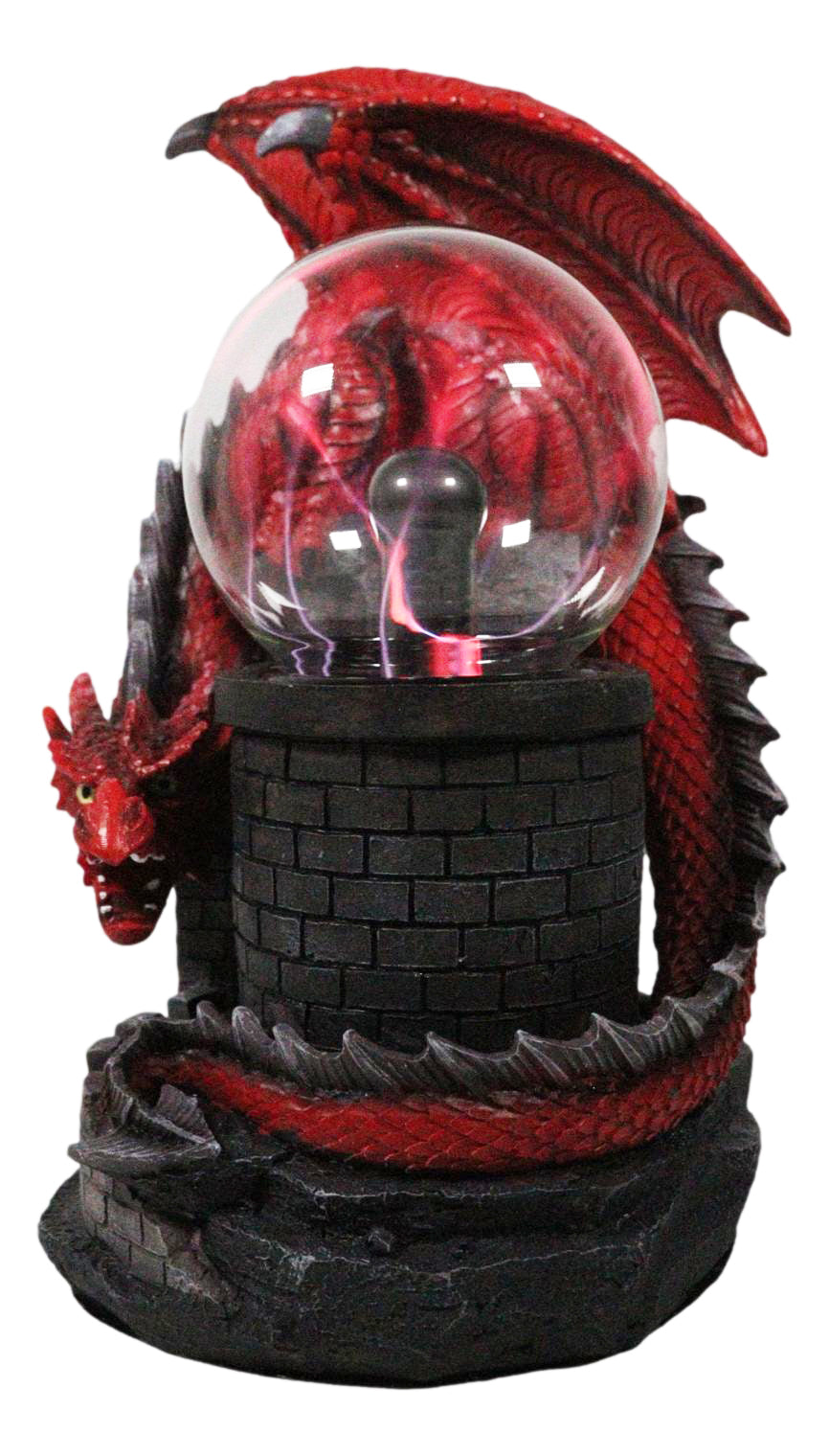 Large Dungeons Dragons Red Fire Dragon Guarding Castle Plasma Ball Lamp Statue