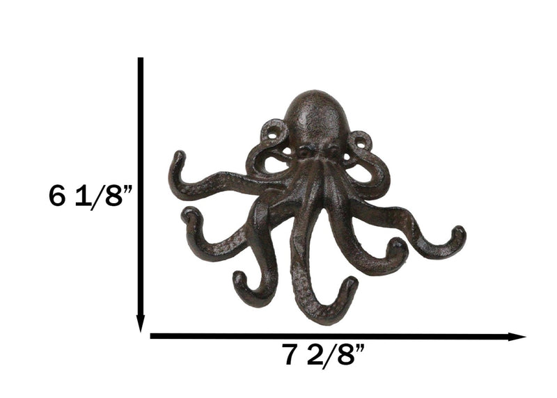 Rustic Cast Iron Nautical Sea Octopus Cthulhu 6 Pegs Tentacles Wall Hook Decor