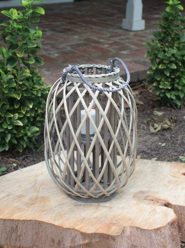 Set Of 3 Rustic Western Farmhouse Rattan Wood Willow Candle Holder Lanterns
