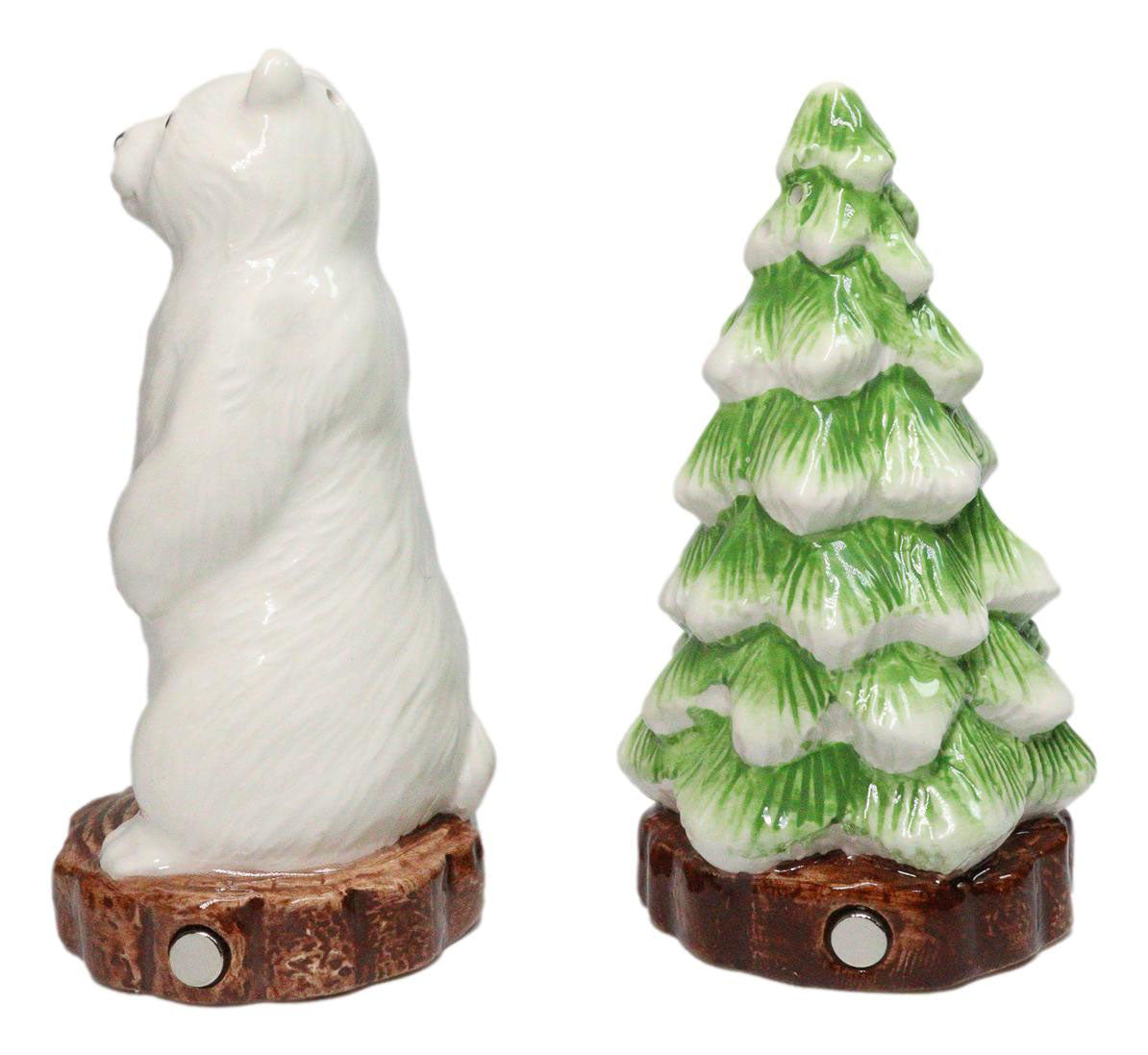 Arctic Wild Snow Polar Bear And Pine Tree Ceramic Salt And Pepper Shakers Set
