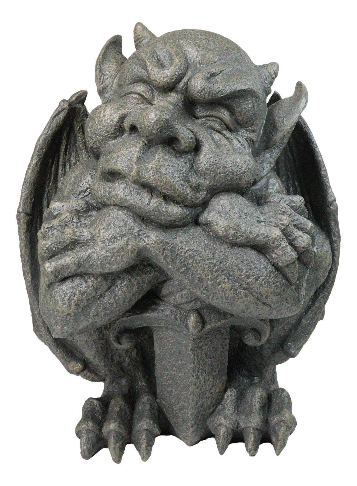 Gothic Stoic Warrior Notre Dame Gargoyle Sword Bearer Chimera Figurine 12"H