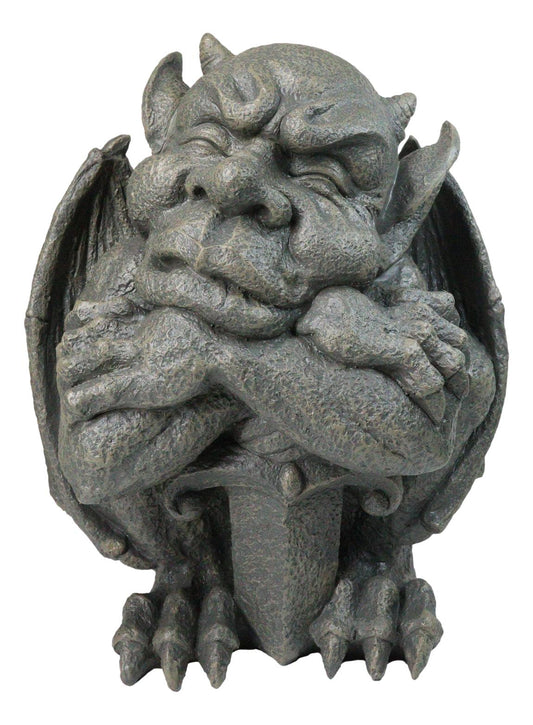 Gothic Stoic Warrior Notre Dame Gargoyle Sword Bearer Chimera Figurine 12"H