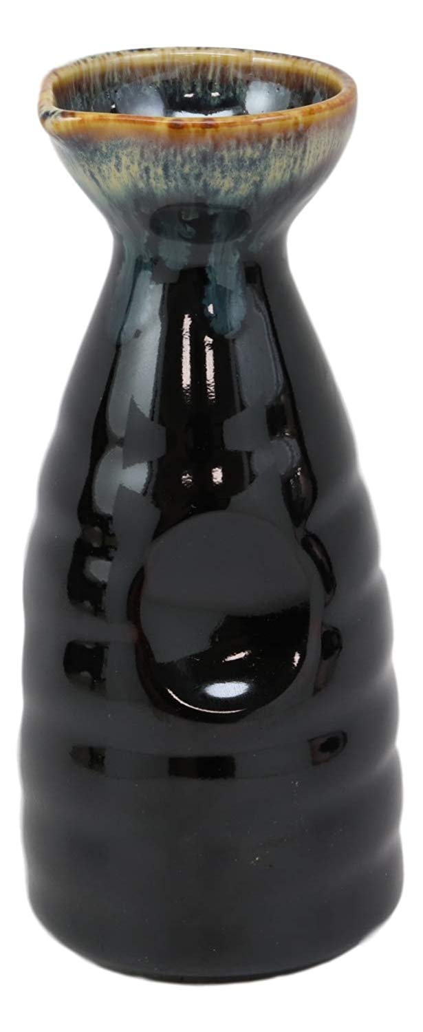 Glazed Ceramic Brown Waterfall Japanese Wine Sake Tokkuri Flask Pack of 6 Flasks