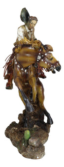 Rustic Western Cowboy With Hat And Rope On Rearing Bronco Horse Rodeo Figurine