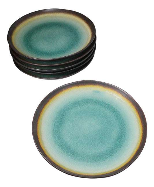 Pack Of 6 Green Crackle Midori Kannyu Ceramic Wavy Round Dinner Plates 9.5"D