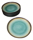 Pack Of 6 Green Crackle Midori Kannyu Ceramic Wavy Round Dinner Plates 9.5"D