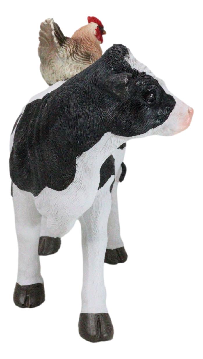 Western Country Rustic Farmhouse Holstein Cow With Hen Chicken Figurine