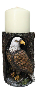 Bald Eagle Pillar Candle Holder Rustic American Eagle Figurine Tree Bark Design