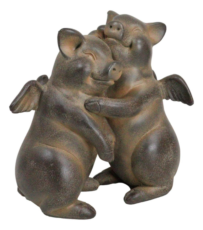 Rustic Country Hog Heavens Whimsical Angel Winged Pig Couple Dancing Figurine