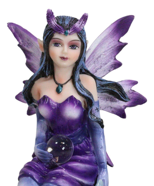 Kneeling Purple Lavender Night Fairy With Crystal Ball On Garden Mini Figurine - Ebros Gift