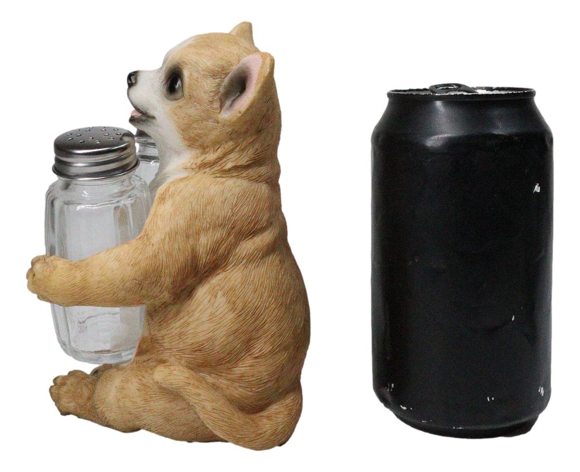 Cute Chihuahua Dog Salt and Pepper Glass Shakers Holder Kitchen Figurine