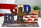 Rustic Western Patriotic United States Flag With Cross God Bless Desktop Plaque