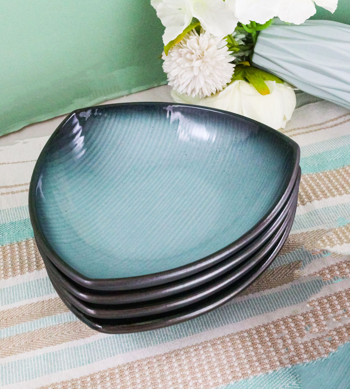 Set Of 5 Seikai Blue Sky Stars Appetizer Salad Triangular Deep Serving Plates