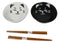 Ebros Made In Japan Black And White Lucky Meow Cats Bowl Set of 2 With Chopstick