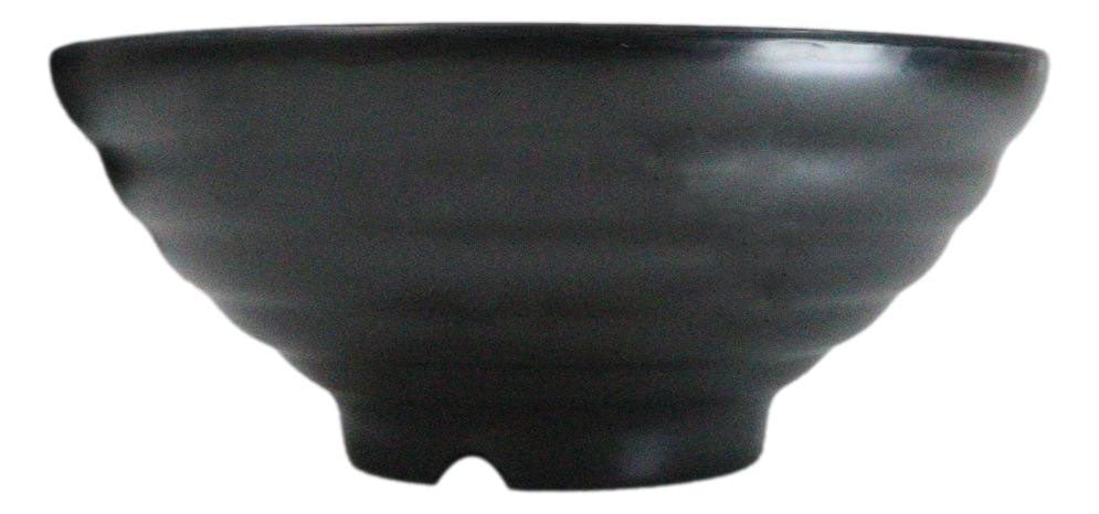 Pack Of 6 Contemporary Ridged Matte Black Melamine Round Ramen Soup Bowls 40oz