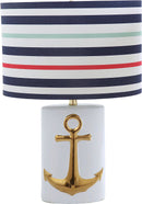 Sea Nautical Coastal Golden Ship Anchor Ceramic Table Lamp Navy Sailor Shade