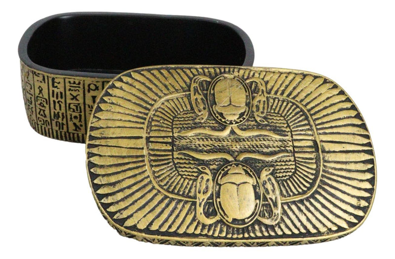 Golden Egyptian Dual Cobra Winged Scarab Beetles Decorative Jewelry Box Figurine - Ebros Gift