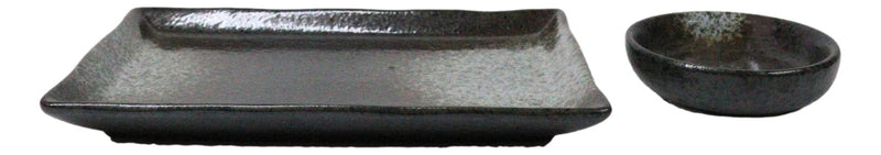 Hakumu Grey Porcelain Sushi Plates Sauce Dishes Chopsticks Dinnerware Set For 2