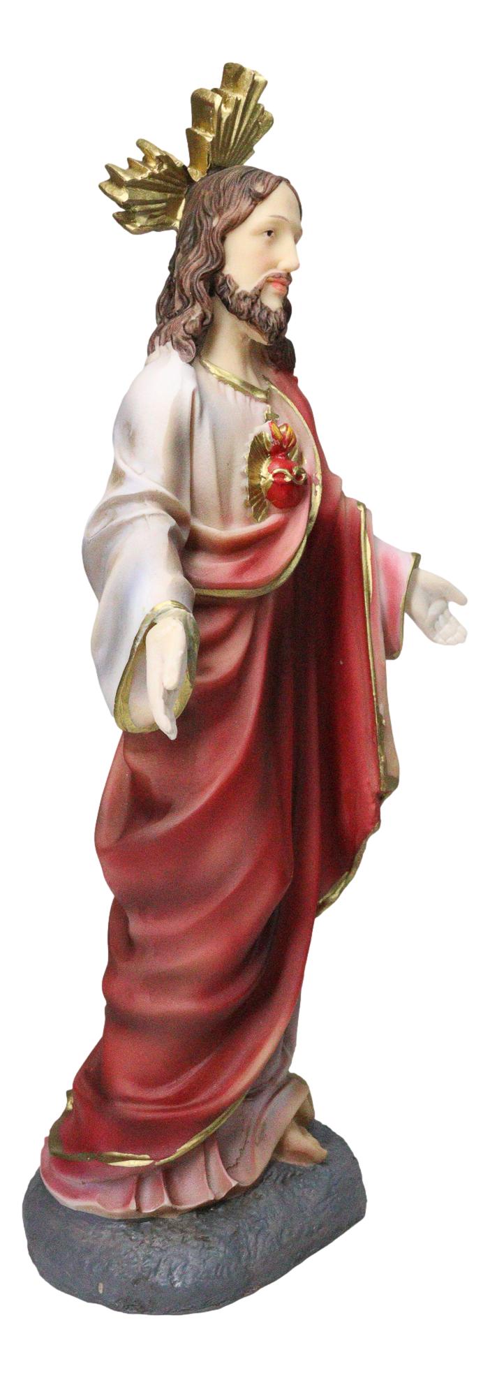 Catholic Sacred Heart of Jesus with Gold Crucifix Cross Medal Figurine 12"H - Ebros Gift