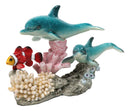 Ocean Blue Dolphins Clownfish Swimming By Coral Reef and Sea Anemone Figurine