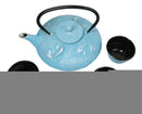 Turquoise Blue Lucky Koi Fishes Tetsubin 27oz Cast Iron Tea Pot With 4 Cups Set