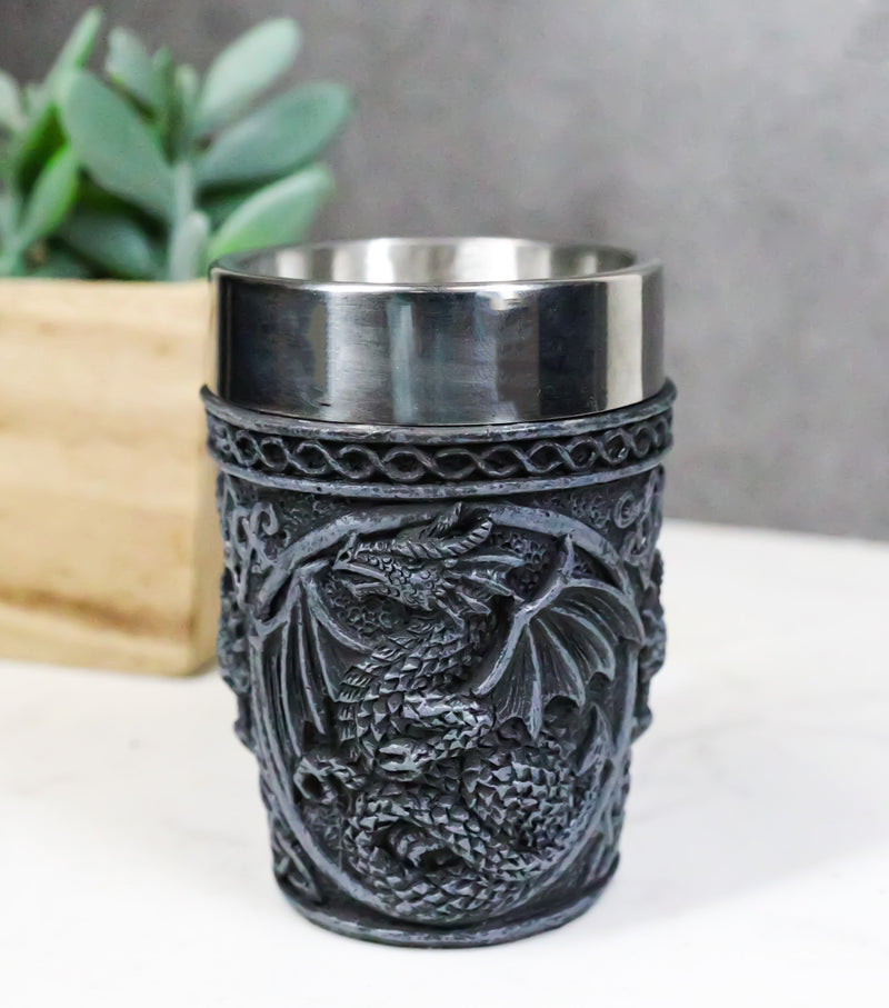 Set Of 2 Gothic Fantasy Moon Voyage Of The Dragon Celtic Knotwork Shot Glasses