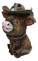 Scottish Highlands Cattle Cow Turquoise Ornament Cowboy Hat and Scarf Figurine