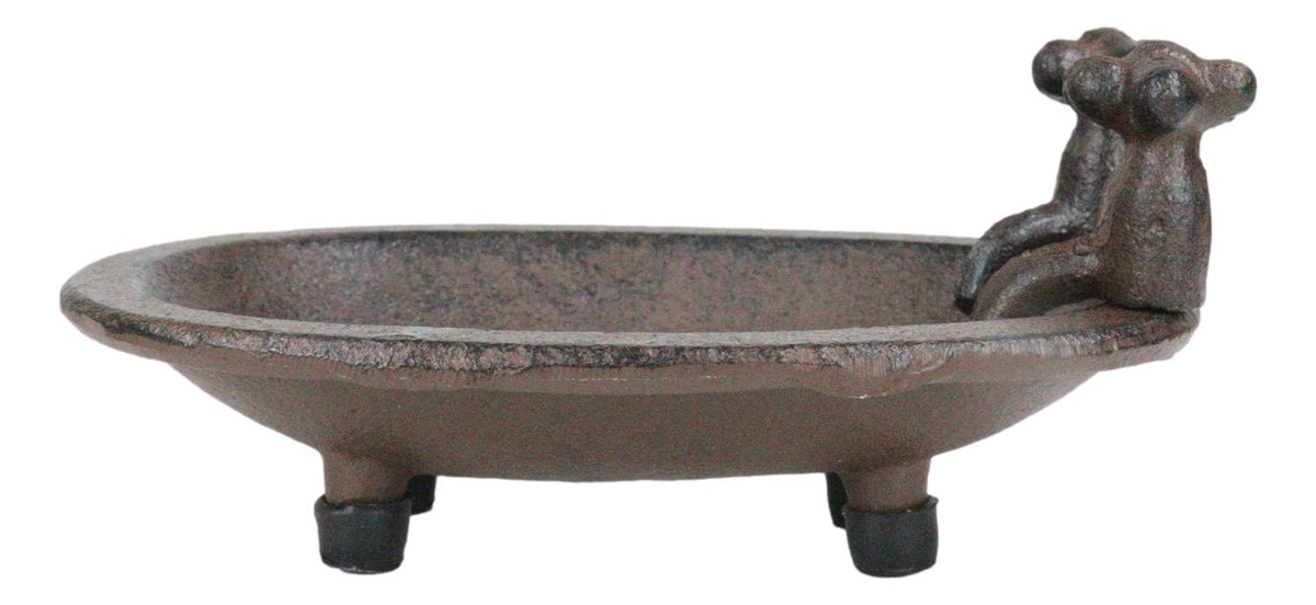 Cast Iron Rustic Bronze Bathtub With 2 Spouts Miniature Jewelry Dish Tray 6"L