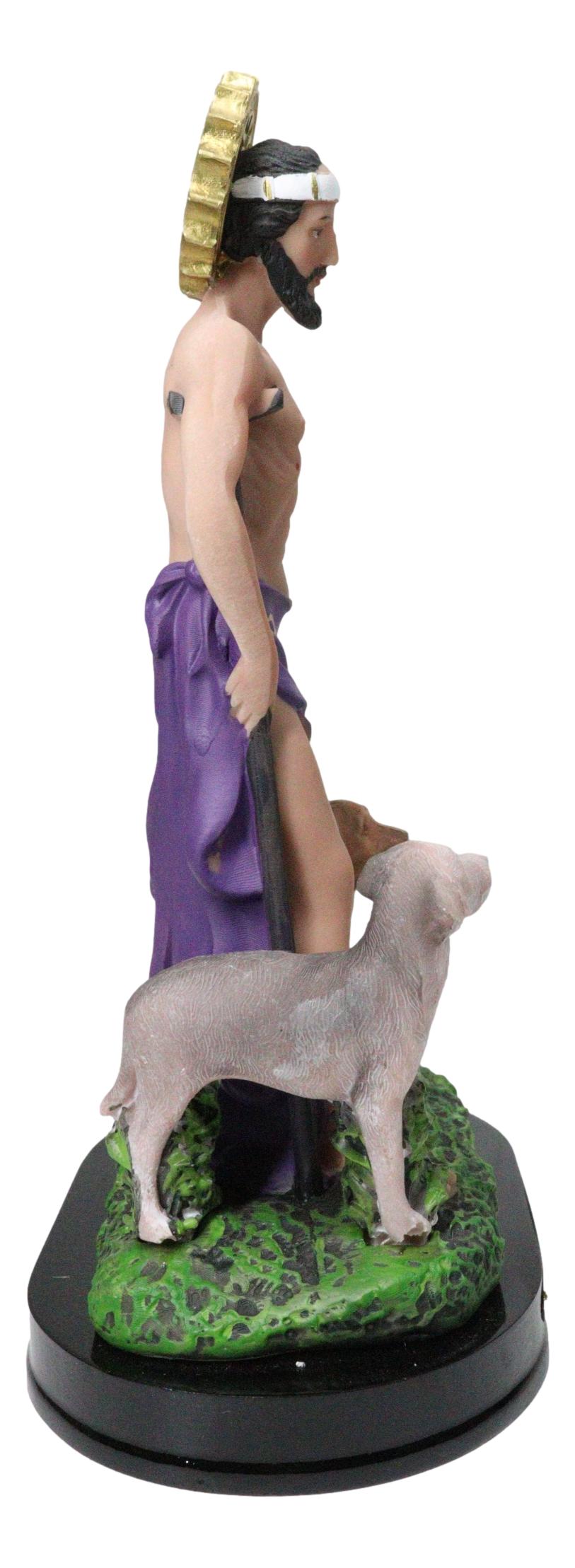 Catholic Saint Lazarus with Dogs and Sun Border Medal Figurine With Base 8"H