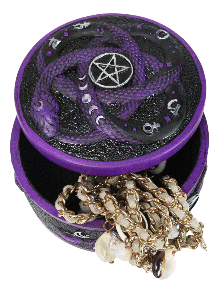 Wicca Occultic Alchemist Snake Serpent With Pentagram Small Trinket Box 4"D