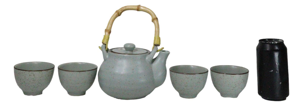 Japanese Sakura Pastel Ume Plum Cherry Blossom Traditional Teapot With Cups Set - Ebros Gift