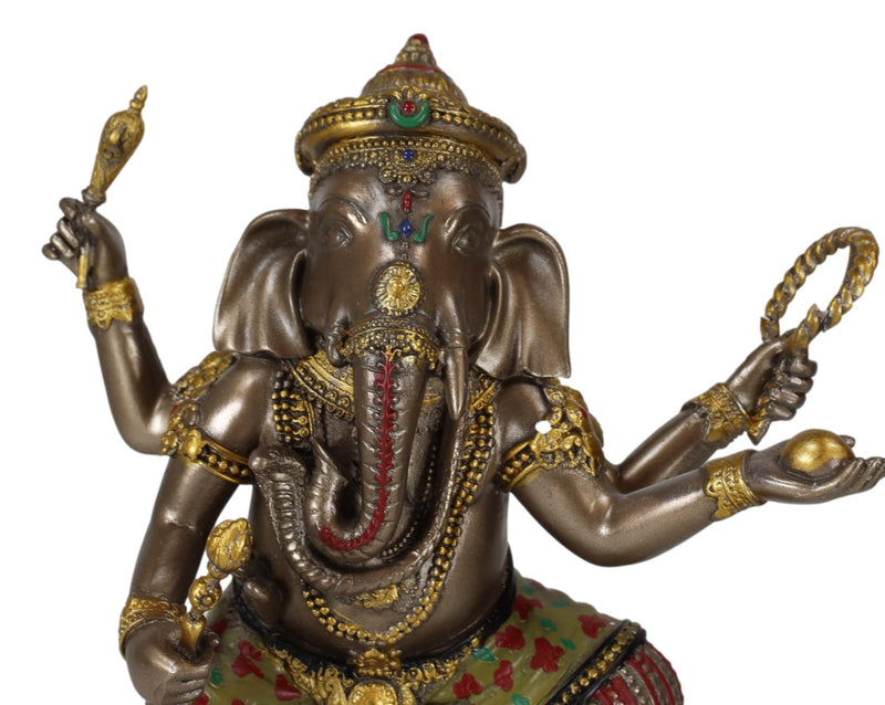 Hindu Supreme God Dancing Nritya Ganesha On Lotus Statue 8"H Patron Of The Arts