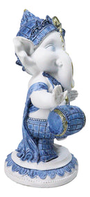 Blue White Hindu Elephant God Dancing Ganesha With Mridangam Drum Figurine