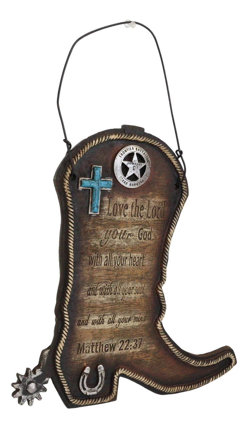 Western Cowboy Boot With Spur Horseshoe And Ropes Bible Scripture Wall Decor