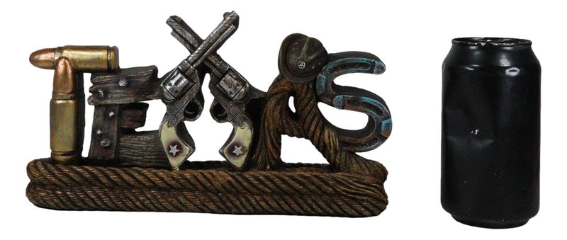 Texas Word Art Lasso Ropes Bullets Horseshoes Cowboy Hat Guns Desktop Figurine