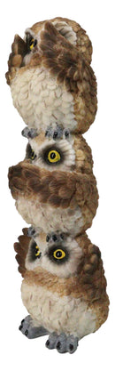 Stacked See Hear Speak No Evil Wise Fat Brown Great Horned Owls Figurine 8"H