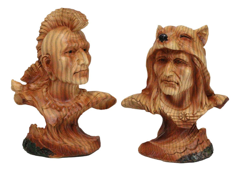 Set of 4 Native American Sioux Indian Tribal Warrior Chief Faux Wood Figurines