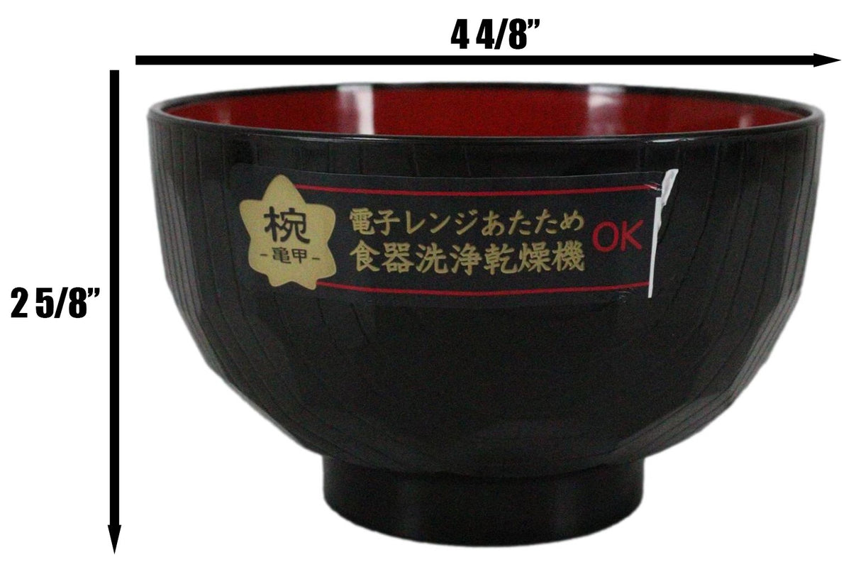 Japanese Black Red Lacquer Copolymer Plastic Rice Bowl Beehive Pattern Set Of 6