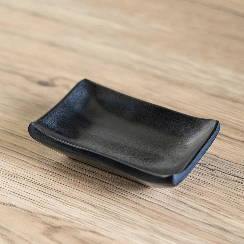 Pack Of 6 Ridged Matte Black Melamine Rectangular Condiment Sauce Dish 2oz