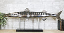 Marine Faux Taxidermy Silver Tone Large Barracuda Fish Sculpture With Pole Stand