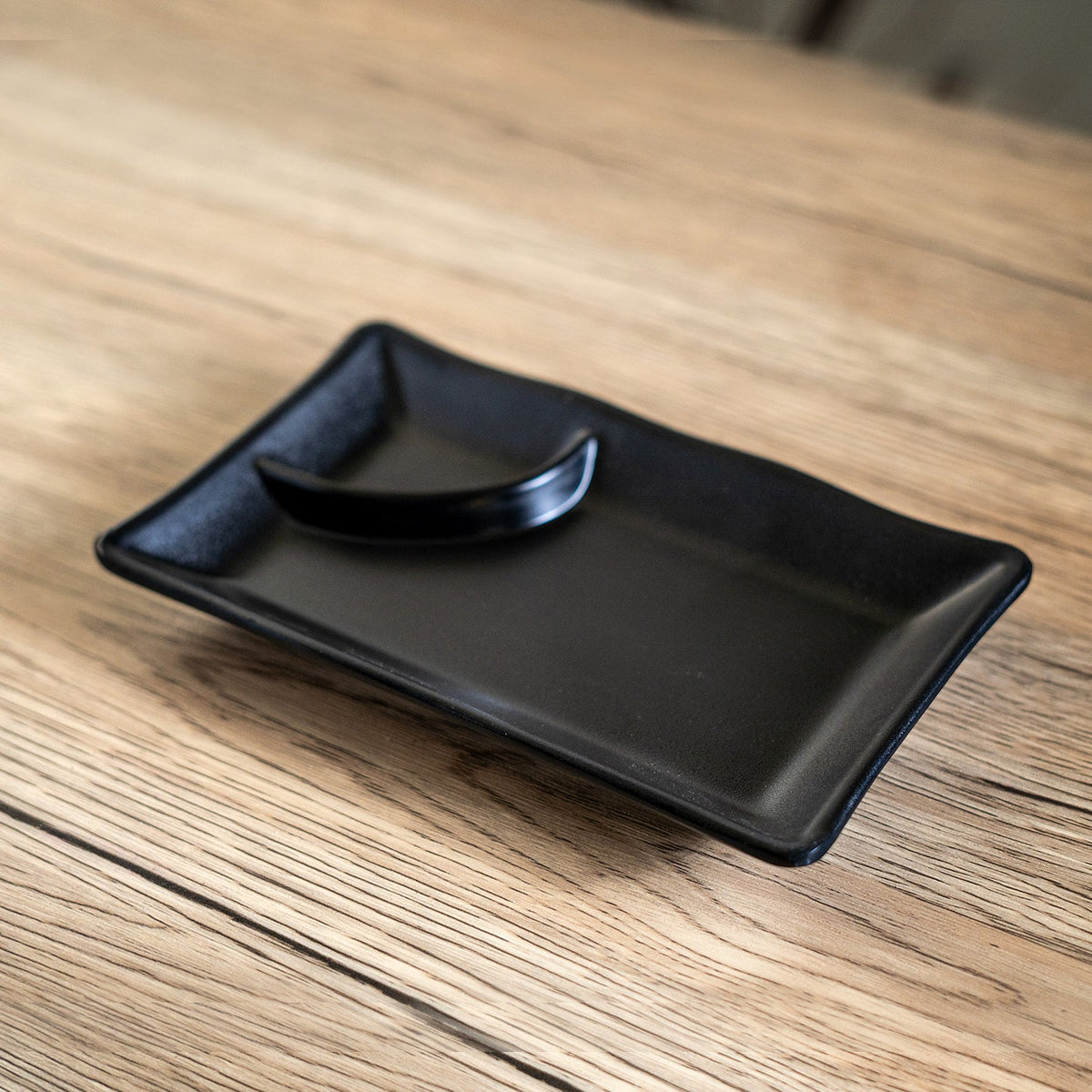 Pack Of 6 Ridged Matte Black Melamine 2 Partitions Rectangular Sushi Plates
