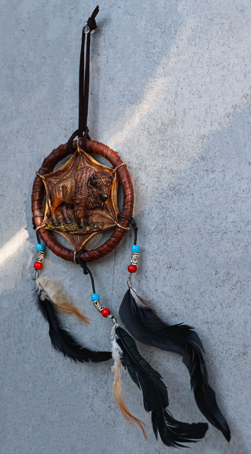 Ebros Native American Sacred Buffalo Bison Cattle Dreamcatcher With 3 Beaded Feathers