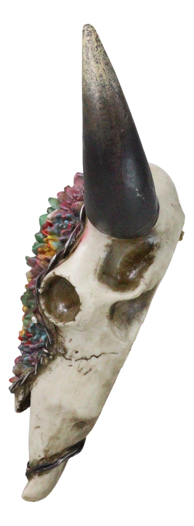 Rustic Southwest Bull Cow Skull With Floral Cactus Succulents Wall Decor Plaque
