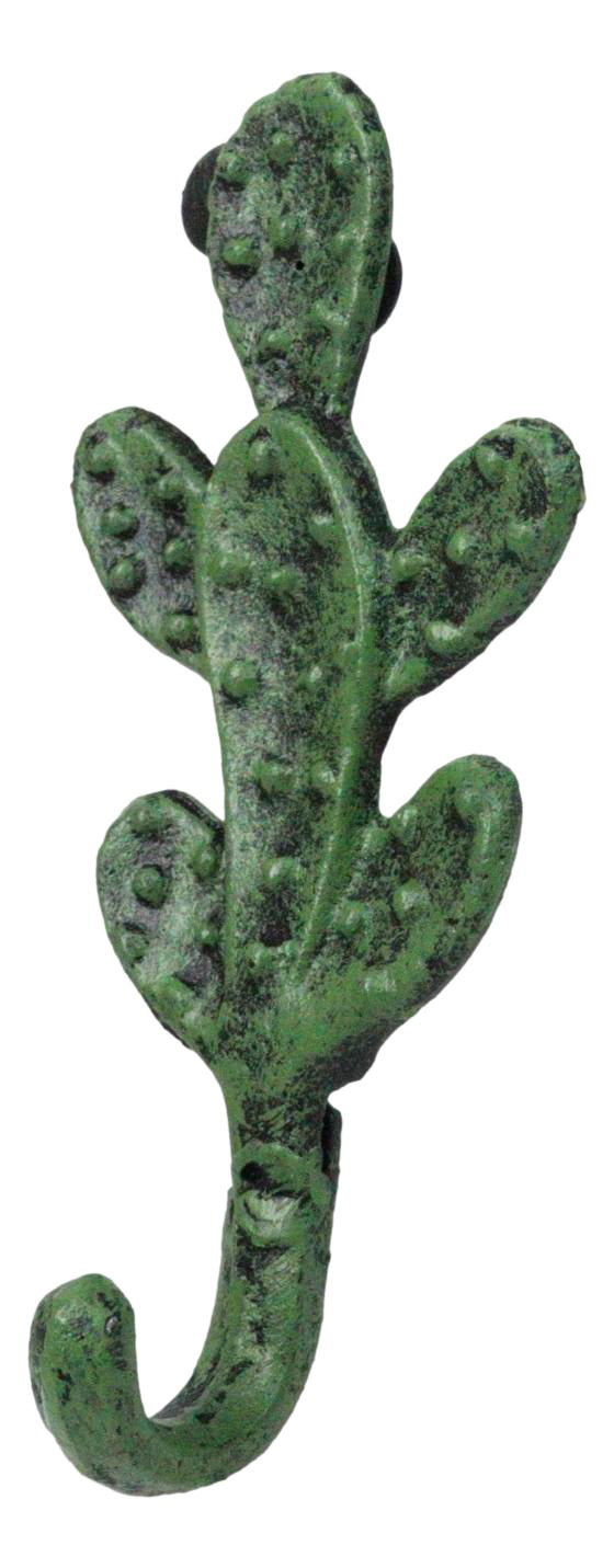 Pack Of 2 Cast Iron Verdi Green Southwest Bunny Ears Cactus Wall Hook Plaques